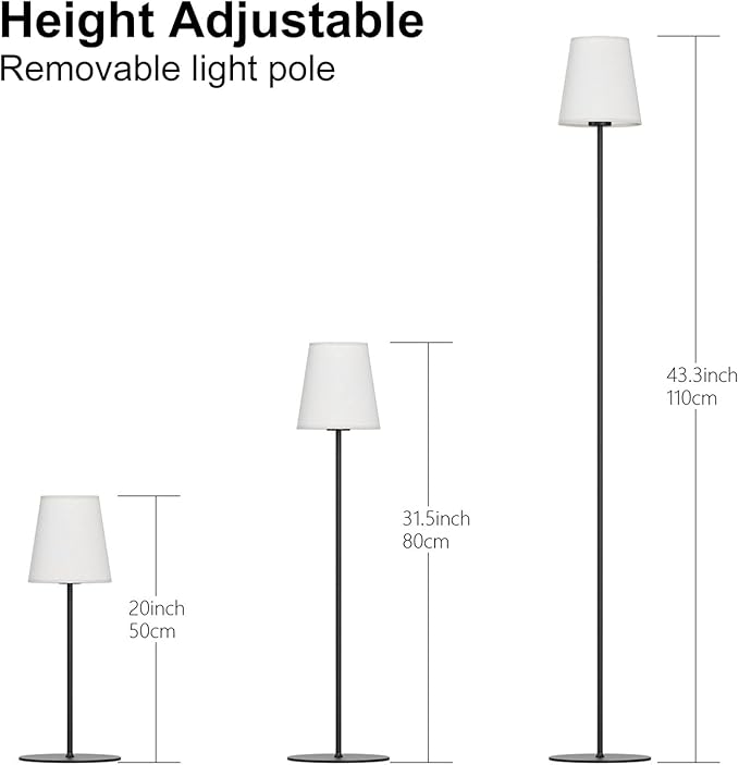 Cordless Floor Lamp with Remote Control, Rechargeable Dimmable LED Light Bulb, Adjustable Height Stand Lamp for Living Room, Bedside, Black
