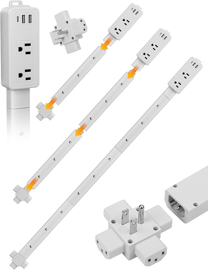 Electrical Outlet Extender Stick with 2 USB-A&USB C&2 AC Outlets,Free Combination Power Socket Outlet Expander to 6", 15.3", 24.5", 34" for Hard-to-Reach Spaces Behind Couches,Nightstands,Cabinet