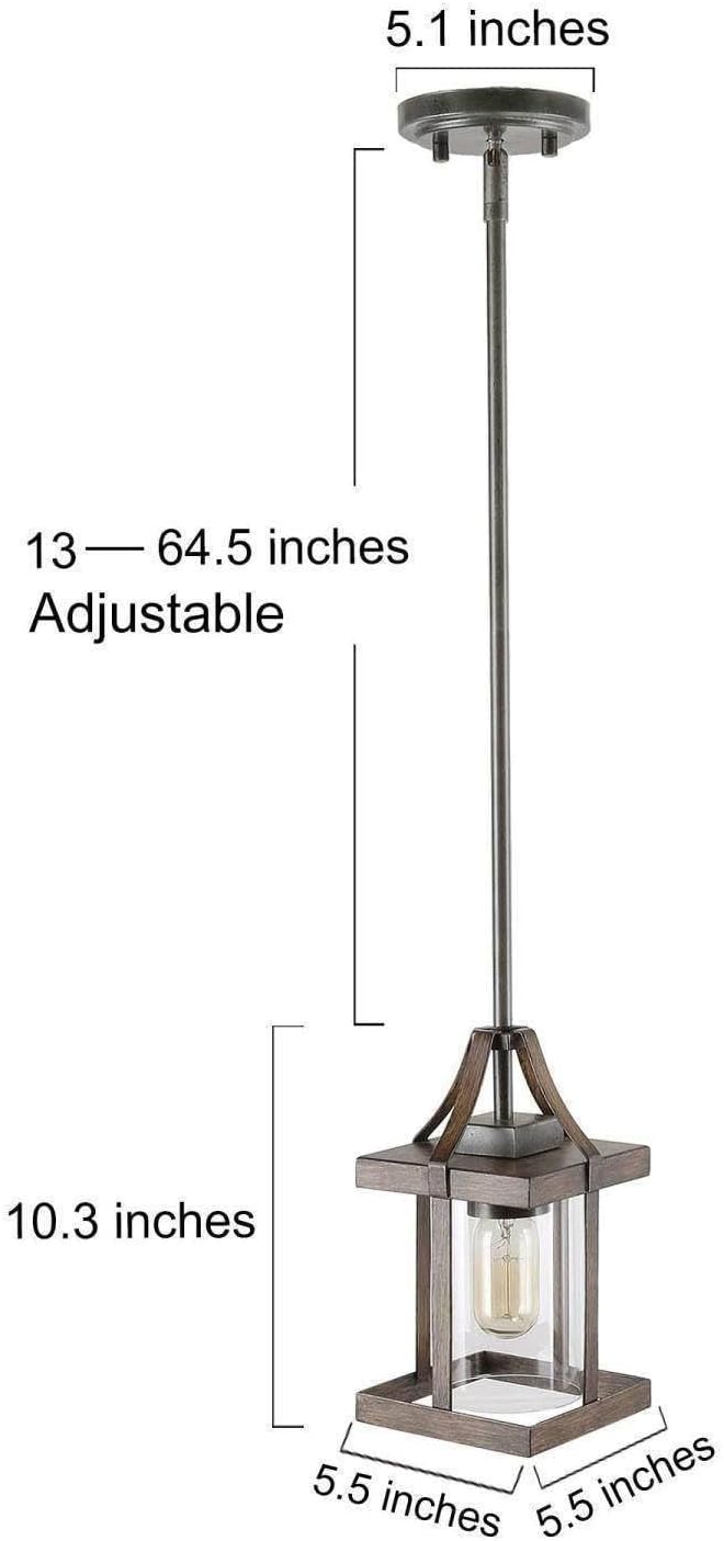 LOG BARN Pendant Lights Kitchen Island, Farmhouse Kitchen Pendant Lighting Over Island with Clear Glass, Rustic Faux Wood Pendant Light Fixtures, 5.5'' x 10.3''