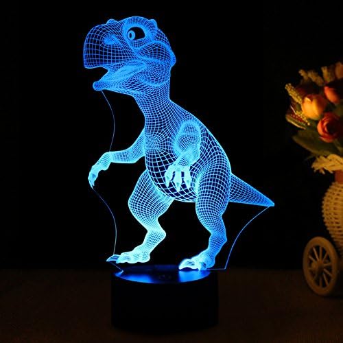 Wiscky Dinosaur Toys 3D Night Light Lamp - Children Kids Gift for Boys, 7 LED Colors Changing Lighting, Touch USB Charge Table Desk Bedroom Decoration, Cool Gifts Ideas Birthday Xmas for Baby Friends