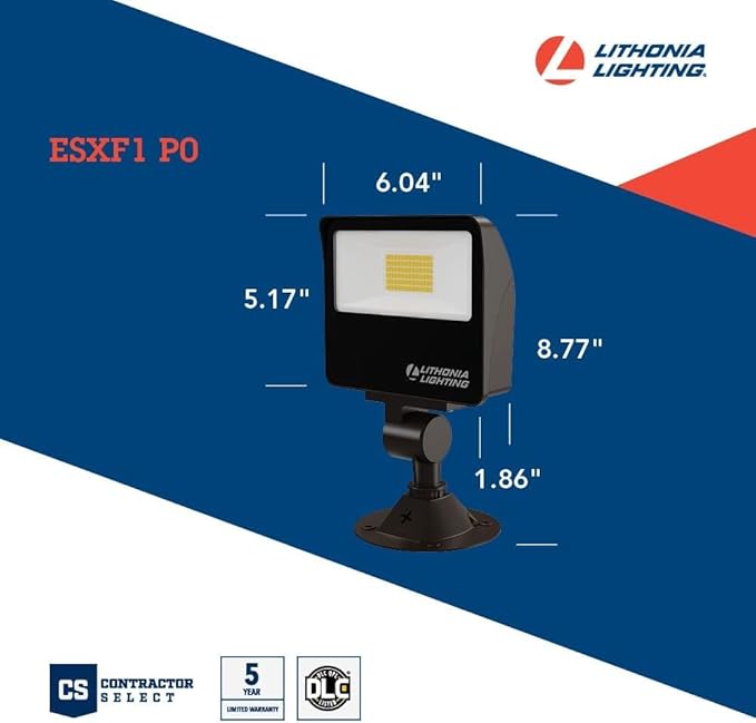 Lithonia Lighting All-in-One LED Flood Light, Waterproof LED Outdoor Light Fixture with Adjustable Color Temperature, Knuckle Mount Dusk to Dawn Outdoor Lighting, MVOLT (ESXF1)