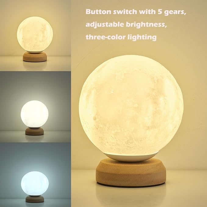 Moon Lamp , 3-Color Temperature Lamp,Bedroom Bedside Night Lights, Dimmable Led Lighting, Table Lamps for Living Room OfficeCreative Home Decor,Valentines Gift for Her Him Kids Women Men Birthday