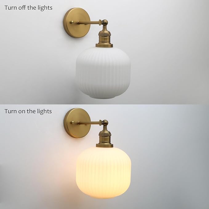 Pathson Modern Wall Sconce Lamp Milk White Round Glass, Hardwired Frosted Vintage Wall Vanity Light Fixture for Farmhouse Living Room Bedroom Bathroom Loft