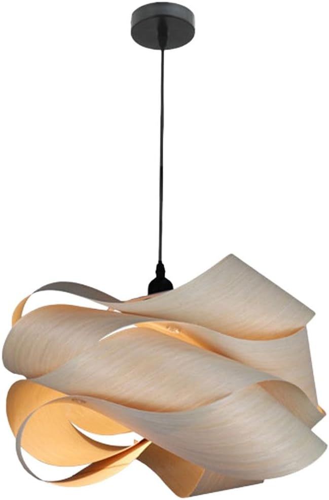 Modern Pendant Light, Nordic Organic Pendant Light, Woven Wood Wave Shade Hanging Lamp, Natural Tone Ceiling Lighting Fixture, for Living Room, Dining Room, Bedroom, Hallway Decor.(Light Color)