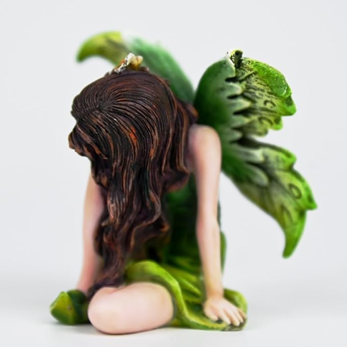 Fantasy Sleeping Fairy Figurine, 3.15 Inch Mini Green Elf Statue, Hand-Painted Resin Indoor Decor for Desk, Plant Pot, Fairy Garden