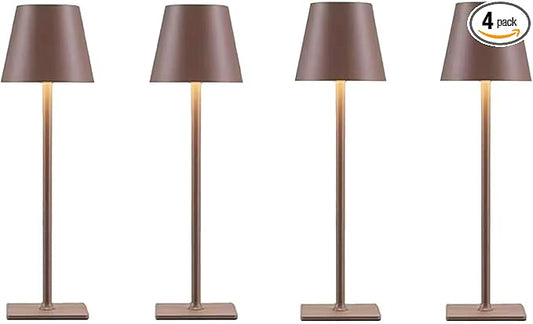 4 Pack Brown Cordless Table Lamps-Wireless Rechargeable Lamps Bulk of 4,Waterproof Outdoor Table Lamp for Patio/Restaurant/Dinner Dining Tabletop Lights/Kitchen,Multiple Battery Operated Lamps