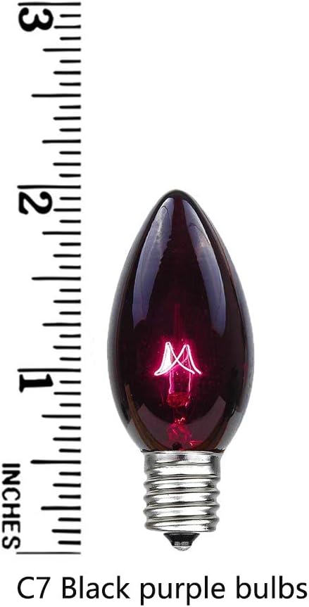 GOOTHY 25 Pack C7 Halloween Replacement Light Bulbs, Transparent Black Light Purple Bulbs for Halloween Outdoor Patio String Lights, C7/E12 Candelabra Base, 5 Watt Night Light Bulbs, Dark Purple