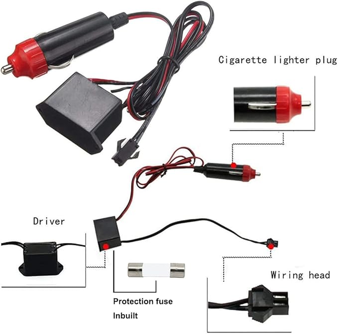 MaxLax Blue LED Neon Car Interior Lighting Strip - 3 Meter Flexible 12V EL Wire with Built-in Fuse Protection for Automotive Interior Customization, Featuring 6mm Sewing Trim for Easy Installation.