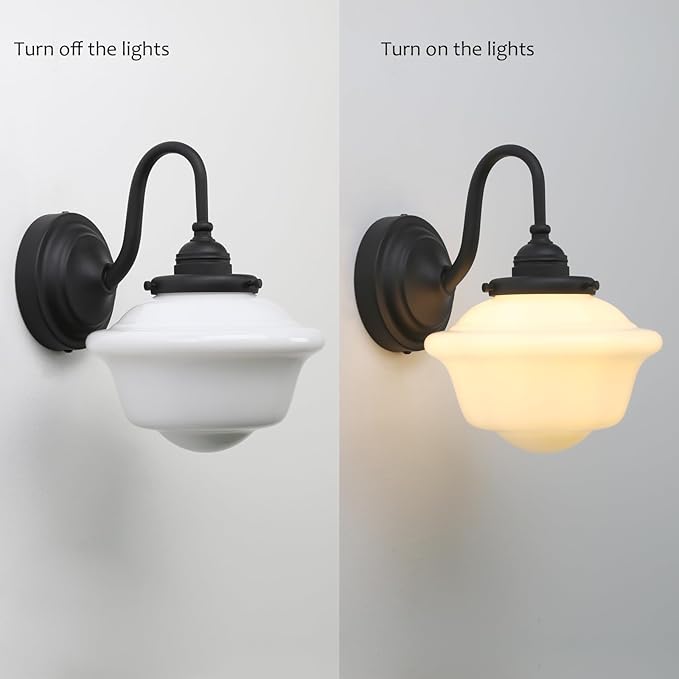 Pathson Vintage Wall Sconce with Milk White Glass, Hardwired Gooseneck Wall Vanity Light Bathroom Sconce Fixture for Living Room, Foyer, Loft, Bedroom, Farmhouse Lamp