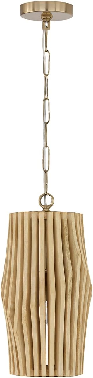 Capital Lighting 344613BWB Archer Modern Artisan-Crafted Mango Wood Mini Pendant Ceiling Light Fixture, 1-Light 100 Watt, 17" H x 9" W, Blonde Wood and Matte Brass