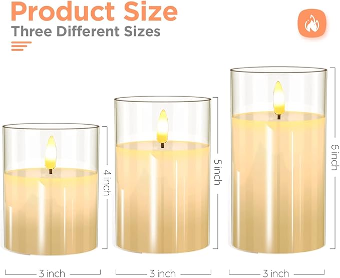Tyawon Glass Battery Operated LED Flameless Candles with Remote and Timer, Real Wax Candles Warm Color Flickering Light for Festival Wedding Home Party Decor(Pack of 3)-Lvory White