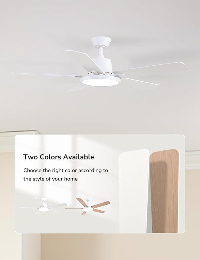 Orison Ceiling Fans with Lights, 52 inch Low Profile Ceiling Fan with RGB Backlight, Flush Mount Ceiling Fan with Remote and App Control,White Bedroom Fan, 6 Speeds, 5 Reversible Blades (White)