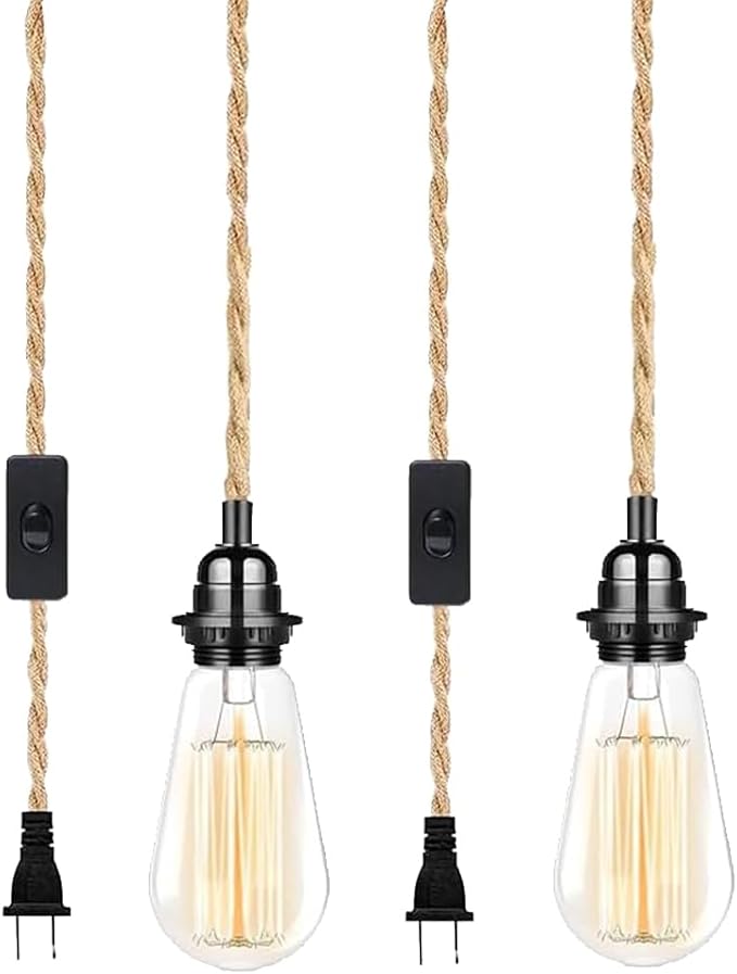 Industrial 15ft Pendant Light Cord -Plug in Hanging Light Fixture, 15FT Farmhouse Pendant Lamp Lights Cord with Switch Cord for Kitchen Island Bedroom Living Room