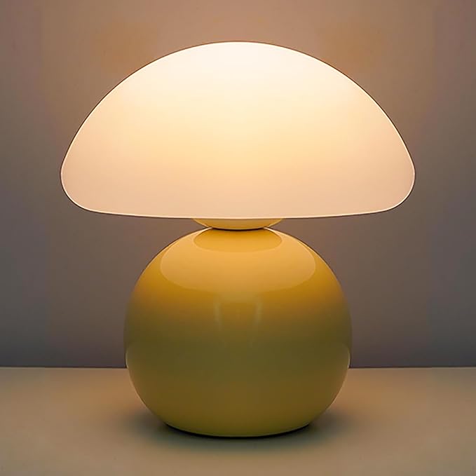 Cute Small Mushroom Lamp, PE Lampshade, Ceramic Base, Adjustable Light Color and Brightness with Power-Off Memory, Safe USB Powered, LED Mushroom Light for Bedroom Living Room (Yellow)