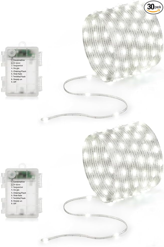 Battery Operated String Lights (2 PACK), 16.5ft 50 LED Twinkle Fairy String Lights Battery Powered with Auto Timer for Indoor Outdoor Christmas Trees Wreath Decoration Party Bedroom Garden- Cool White