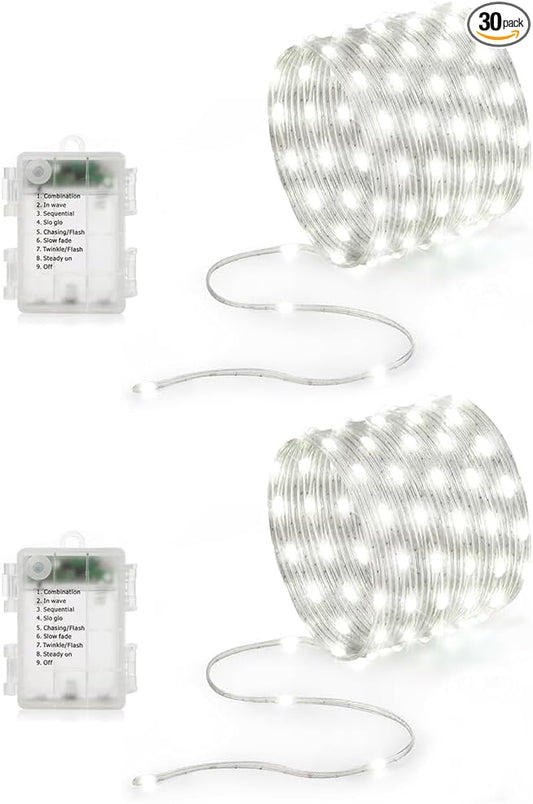 Battery Operated String Lights (2 PACK), 16.5ft 50 LED Twinkle Fairy String Lights Battery Powered with Auto Timer for Indoor Outdoor Christmas Trees Wreath Decoration Party Bedroom Garden- Cool White