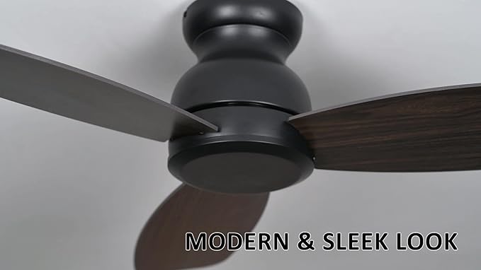 Carro 44 Inch Flush Mount Ceiling Fan without Lights, Black Ceiling Fan with Remote Low Profile, 10-Speed Reversible DC Motor, 3 Dark Walnut Finish Blades, Indoor for Bedroom