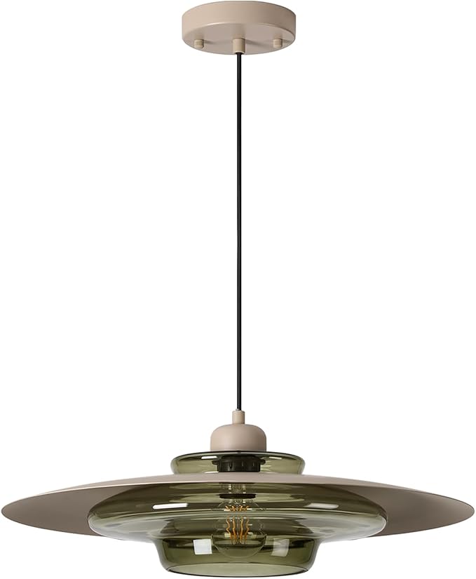 TeHenoo Modern Pendant Light,Light Brown Shade,Deep Green Clear Glass Lamp,Adjustable Mid Century Pendant Lighting for Kitchen,Dining Room,Living Room