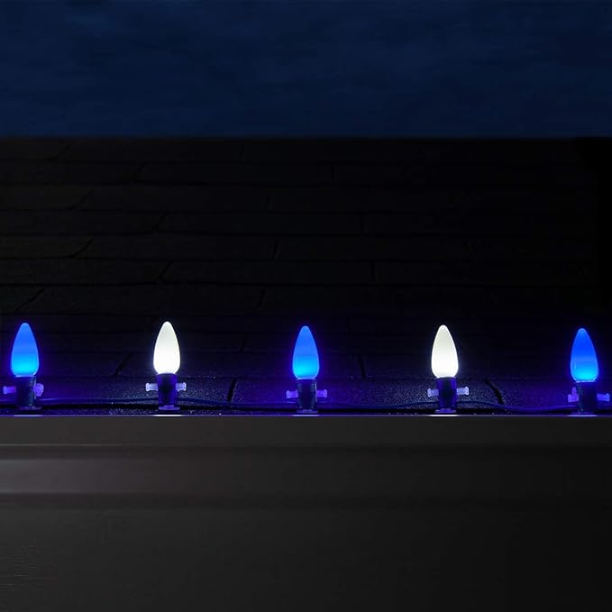 Wintergreen Lighting OptiCore 100 Lights, 100 ft Blue/Cool White Smooth/Opaque C9 LED Christmas Lights Outdoor – Commercial, Dimmable, UL Certified, Shatterproof, IP67