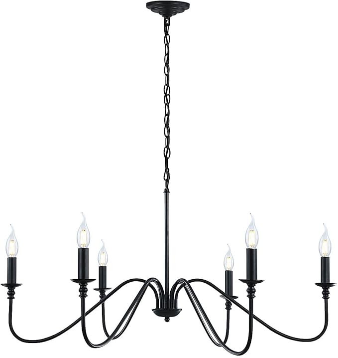 Black Chandelier,6-Light Rustic Industrial Iron Chandeliers for Dining Room Lighting Fixtures Hanging,Candle Hanging Hallway, Living Room, Foyer, Bedroom, Office, Bar,Island Lights