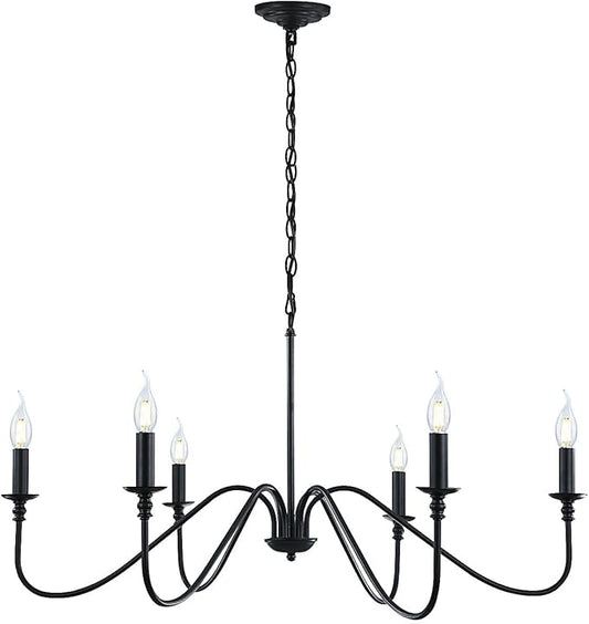 Black Chandelier,6-Light Rustic Industrial Iron Chandeliers for Dining Room Lighting Fixtures Hanging,Candle Hanging Hallway, Living Room, Foyer, Bedroom, Office, Bar,Island Lights