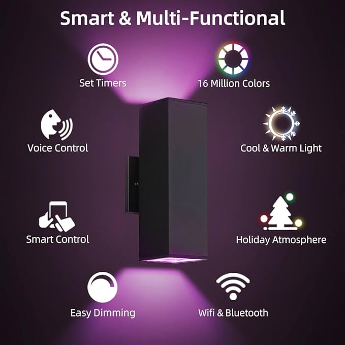 SHIMR Smart Outdoor Lights, RGBCW Color Changing Outdoor Lights, Modern Exterior Lighting Fixture Aluminum with Remote Control, Black Up and Down Lighting for House Compatible with Alexa [ETL Listed]