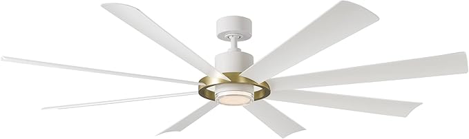 Modern Forms Aura Indoor and Outdoor 8-Blade 72in Smart Ceiling Fan in Soft Brass Matte White with 3000K LED Light Kit and Remote Control works with Alexa and iOS or Android App