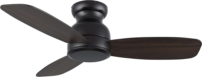 Carro 44 Inch Flush Mount Ceiling Fan without Lights, Black Ceiling Fan with Remote Low Profile, 10-Speed Reversible DC Motor, 3 Dark Walnut Finish Blades, Indoor for Bedroom