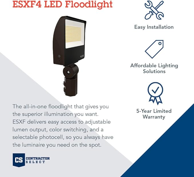 Lithonia Lighting All-in-One LED Flood Light, Waterproof LED Outdoor Light Fixture with Adjustable Brightness and Color Temperature, Yoke or Slipfitter Mount Dusk to Dawn Outdoor Lighting, UVOLT