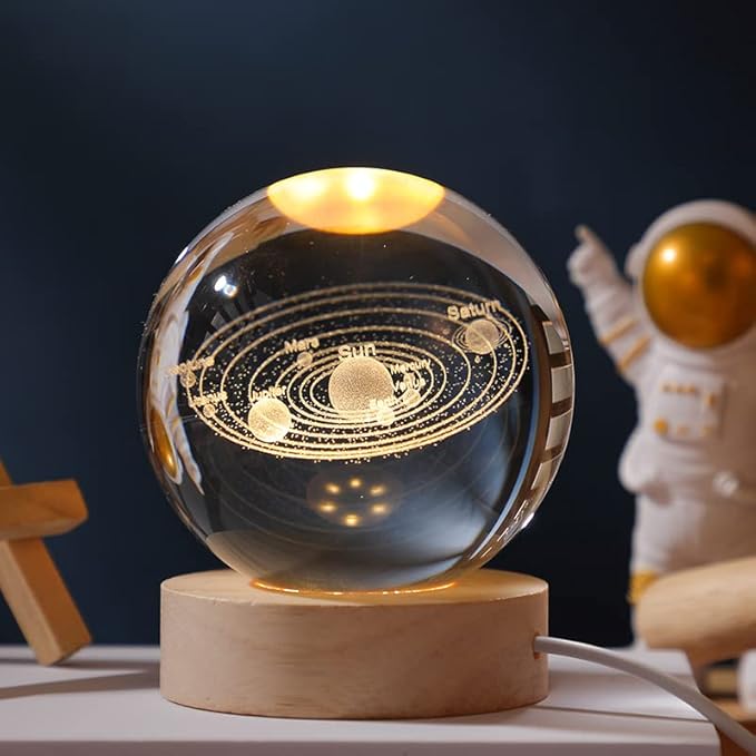 3D Galaxy Crystal Ball Night Light for Gifts with Colorful LED Light Base, Color Changing Light with Remote as a Birthday Gift for Teens Boys and Girls, Solar System Model