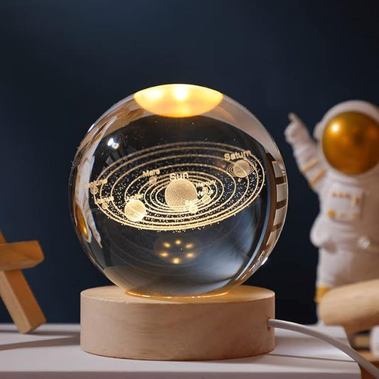 3D Galaxy Crystal Ball Night Light for Gifts with Colorful LED Light Base, Color Changing Light with Remote as a Birthday Gift for Teens Boys and Girls, Solar System Model