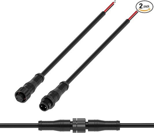 BTF-LIGHTING 2 Pin Electrical Metal nut Connector 18AWG IP68 Male Female Connector 7.87in/20cm Extension Cable for Car,Truck,Boat,Indoor/Outdoor LED Strip Lights/String 15mm Metal Nut Small Size