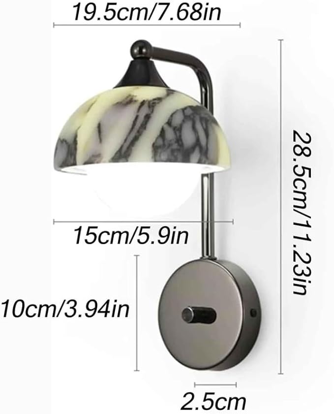 Nordic Marble Mushroom Shaped Wall Sconce Hand Carved Adjustable Rotating Shade Wall Lamp Industrial Retro Wall Light Fixture Indoor 3-Color Dimmable Wall Light for Bedroom Living Room Corridor