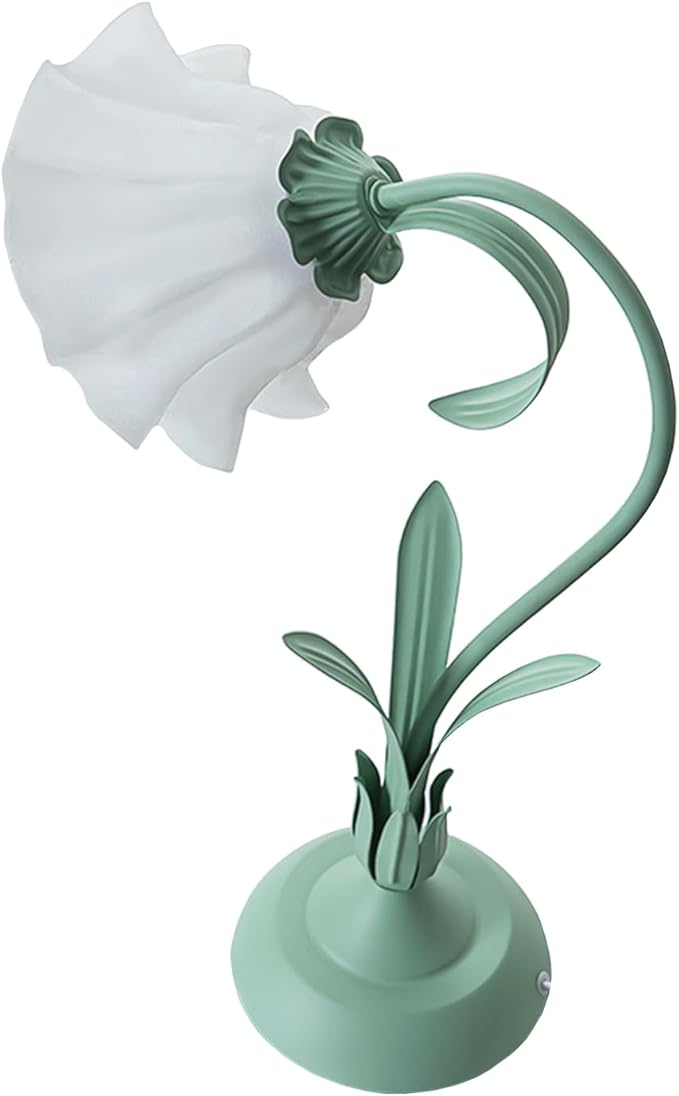 Flower Desk Lamp, Table Lamp LED Reading Light for Small Space Bedroom Home Office, Bedside Lamp with Soft Light, Applicable 5-10m² Area (Green, 19.6" D x 5.9" H)