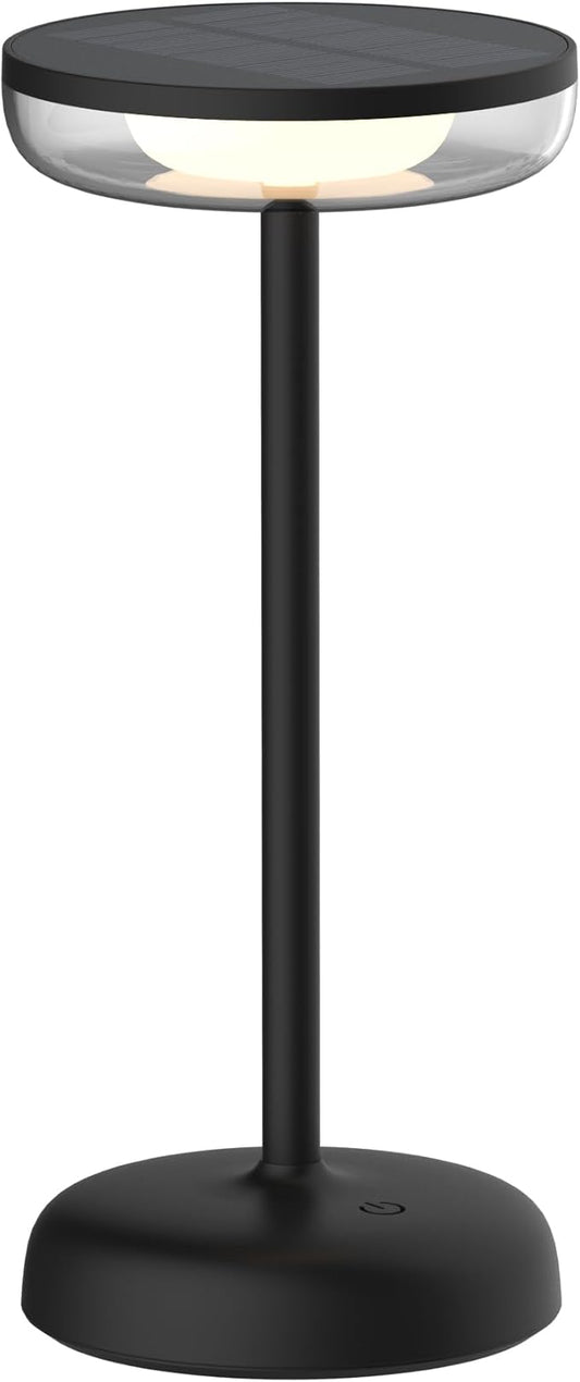 Cocktail Style Solar Table Lamp – Cordless LED Light with USB-C Charging, Dimmable Warm 2700K Glow, Weather Resistant for Indoor/Outdoor Use – Black, 1 Pack