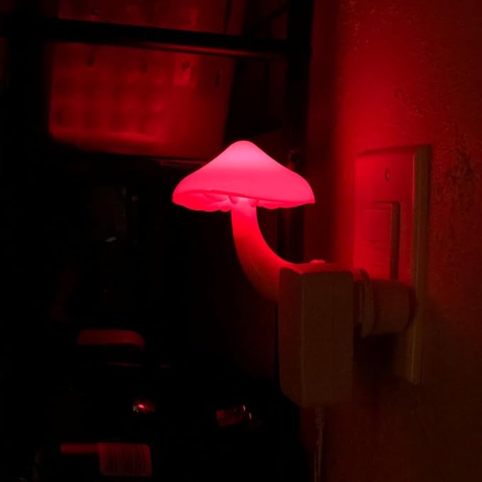 AUSAYE 3 Pack Sensor LED Night Lights Plug in Lamp Mushroom Light for Adults Kids NightLight Bedroom,Bathroom,Toilet,Hallway,Stairs,Kitchen,Basement Red