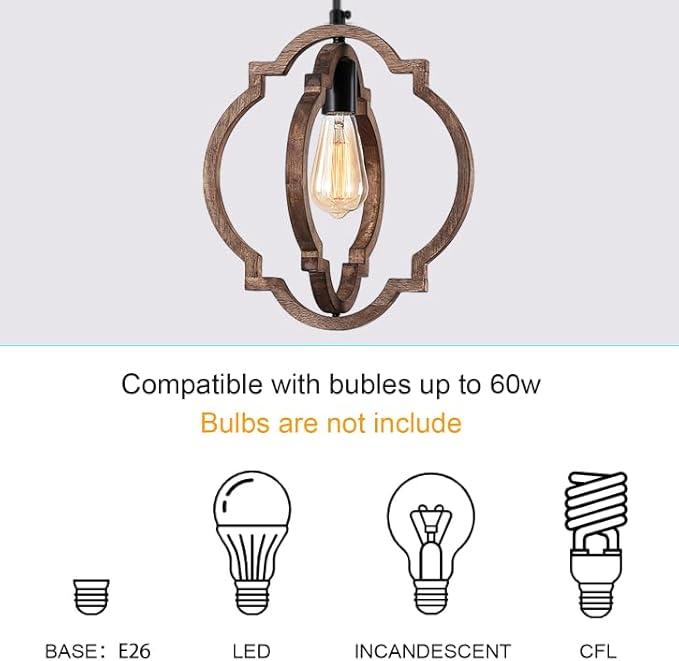 MWZ 3 Pack Farmhouse Pendant Lights Kitchen Island,Rustic 1-Light Small Distressed Wood Chandelier Light Fixture for Dining Room,Adjustable Hanging Light Fixture for Living Room Bedroom Foyer