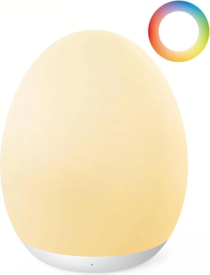 JolyWell Night Light for Kids, Baby Night Light with 7 Colors Changing Mode & Stepless Dimming, Nursery Night Light BPA Free,Rechargeable Egg Night Light for Breastfeeding 1h Timer & Touch Control