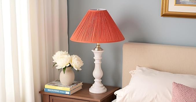 Aspen Creative 33020 Hardback Empire Spider Lamp Shade, Mushroom Pleated in Orange Red Faux Silk Fabric, 6" Top x 19" Bottom x 12" Slant Height