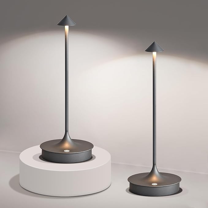 Cordless Table Lamp Rechargeable Led Desk Lamp Battery Operated Table Lamps Touch Dimmable Lamp Portable Outdoor Table Light for Restaurants and Bars Indoor/Outdoor Use (Grey - 2PC)