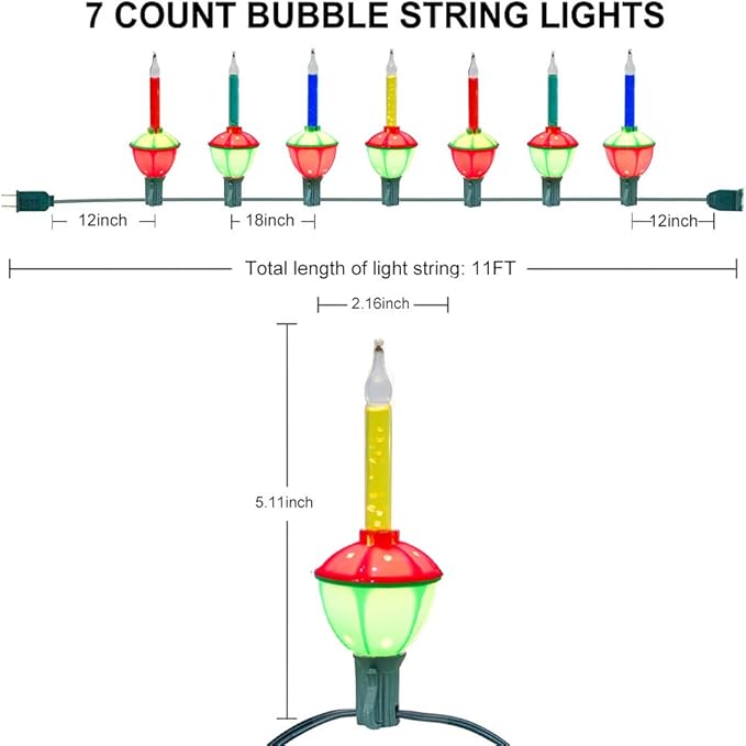 Multicolor Christmas Bubble Lights, 11Ft Vintage Outdoor Christmas String Lights with 8 Multicolor Bubble Lights, Vintage Christmas Decorations for Christmas Tree Mantel Windows House Holiday Decor