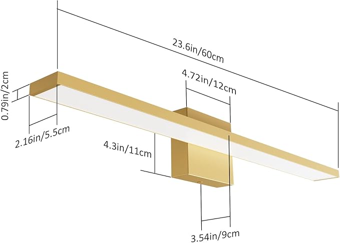 Ralbay 24inch Modern Gold Bathroom Vanity Light 20W Frosted Aluminum Modern LED Gold Bathroom Light Fixtures White Light 6000K
