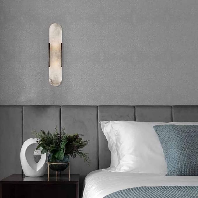 Natural Alabaster Wall Sconces Set of 2 Marble Wall Lamp Bathroom Vanity Light Fixtures Alabaster Sconce Lighting White Stone Wall Mount Lamp for Bedroom Living Room Hallway Stairs Kitchen
