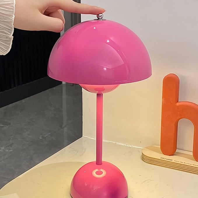 Modern Flower Bud Lamp 12" Cordless Touch Lamp Dimmable 2600mAh Rechargeable Desk Lamp Nordic Minimalist Mushroom Lamp Nightstand Bedside Lamp for Bedroom Living Room(Pink) No Reading Light