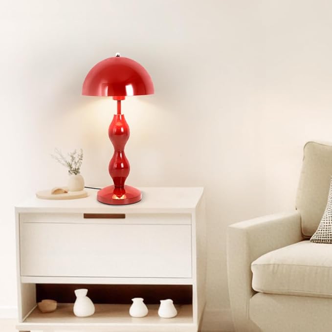 Mushroom Table Lamp,Unique Flowerpot Lamps for Bedroom,Red Cute LED Desk Lamp,Mid Century Modern Lamp for Nightstand,Retro Mushroom Table Lamps for Living Room Decor,Reading Room,Dorm,Study