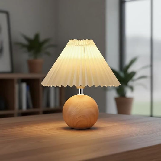 Bedside Night Table Lamp for Bedroom Adjustable Brightness Minimalist Bedside Lamp with Pleated Lampshade Small Night Light for Kids Room, Living Room, College Dorm, Home Bar