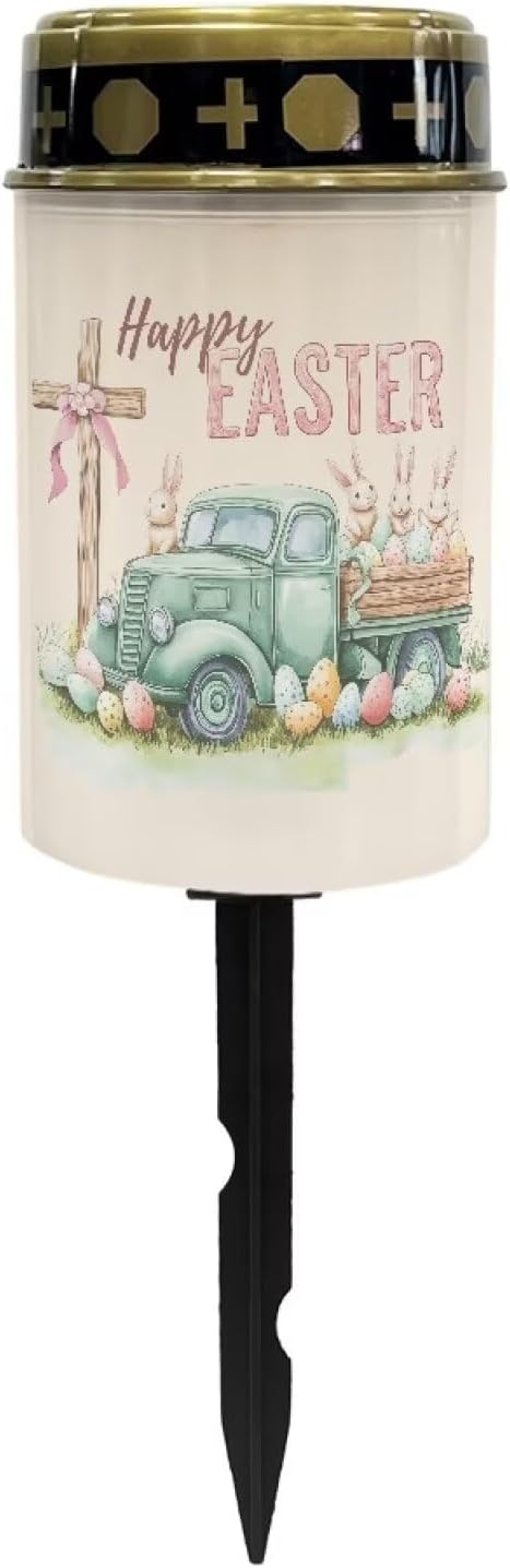 Cross Truck Solar Grave Lights for Cemetery Flameless Solar Powered Light for Prayer Waterproof Outdoor Easter Decor Cemetery Solar Lights for Grave Lamp