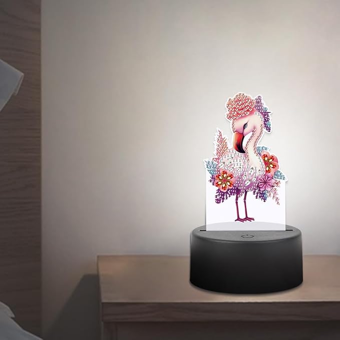 Flamingo Diamond Art Painting Night Light,Diamond Art Painting Kits Desktop Touch Lamp Ornaments for Tabletop Decor Diamond Art Accessories for Adult Beginner Bedrooms Living Room
