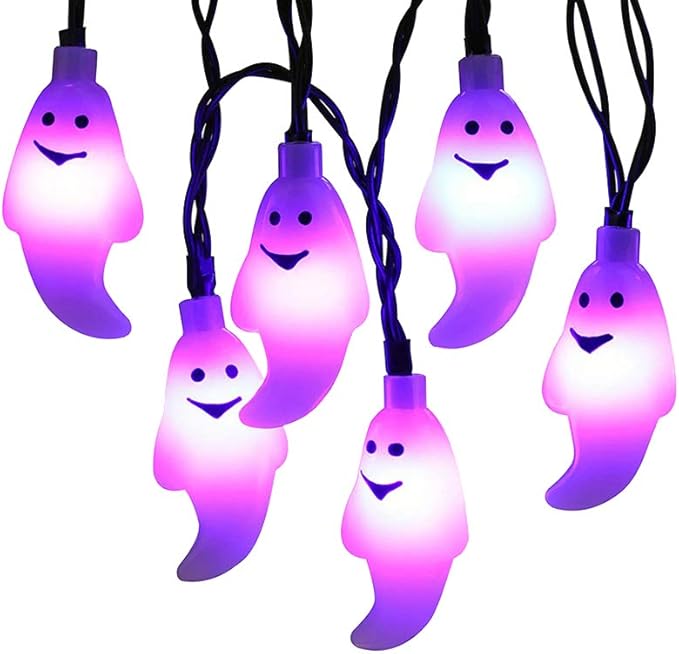 Halloween Solar String Lights, 21.3 Ft 30 LED Milky White Ghost LED Lights IP65 Waterproof for Halloween Outdoor Indoor Party Decor, Patio, Lawn, Garden, Yard