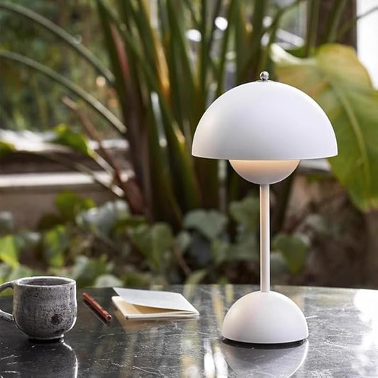 Vintage Style Dome Table Lamp, W,Crystal Flowerpot Table Lamp Portable Cordless Mushroom Lamp | Mushroom Lamp Cordless | Touch-Enabled Nordic | Portable Art Deco (White)